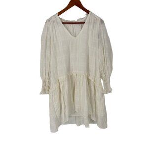 STORIA WHITE BOHO LONG SLEEVE HIGH LOW DRESS COTTON SIZE MEDIUM